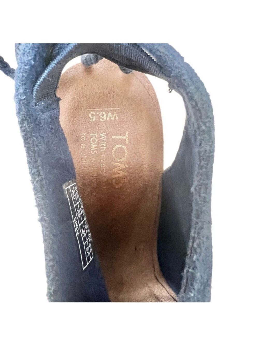 TOMS – Elba Peep Navy Suede Blue Open Toe Block Heel Bootie Heels - Size 6.5 - Picture 11 of 14